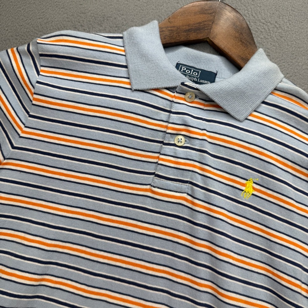 Polo Ralph Lauren Striped Polo Shirt Boys 7 Blue/Orange Cotton Pony Logo Preppy